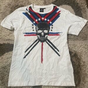 Y2K Akademiks Graphic Skull Star Multi White, Blue, Red T- Shirt Men’s 2XL